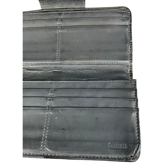 Y2K Coach Signature Accordion Wallet Black Tan Vintage Leather Trim designer - Picture 6 of 12